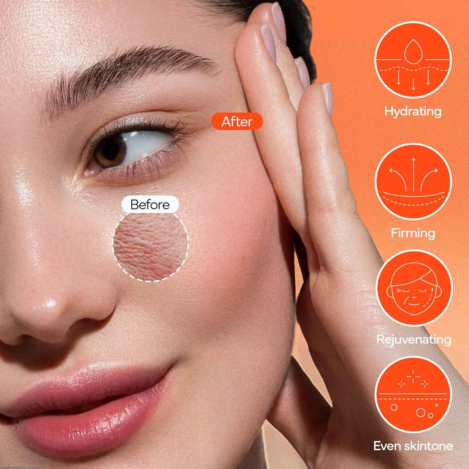 Before and after application of Collagen Jelly Hydro-bomb Plump Mask, showcasing hydrating and firming effects.