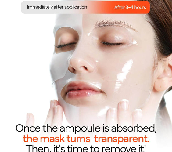 Woman applying a transparent hydrating mask, showcasing immediate hydration effects of IVOSKIN skincare.